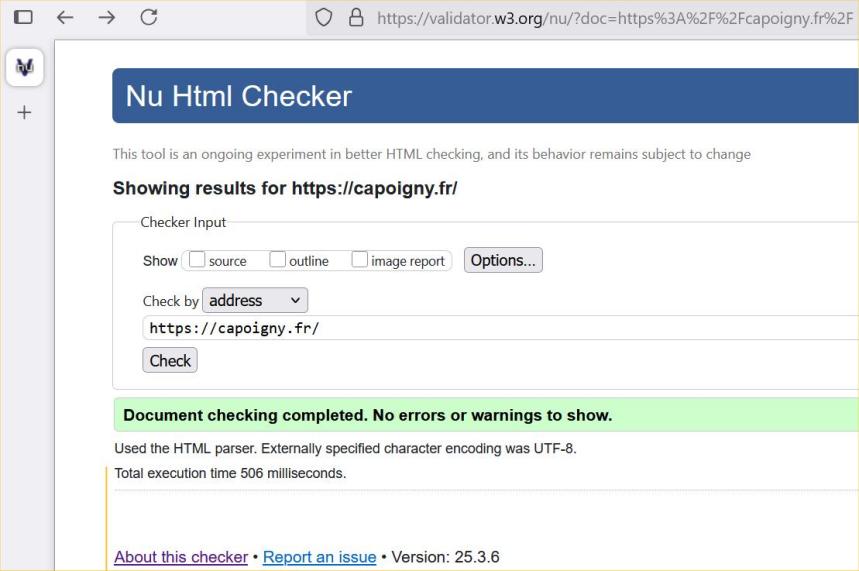 Club André POIGNY - Le Mans - Validation HTML du site capoigny.fr du 15/03/2025