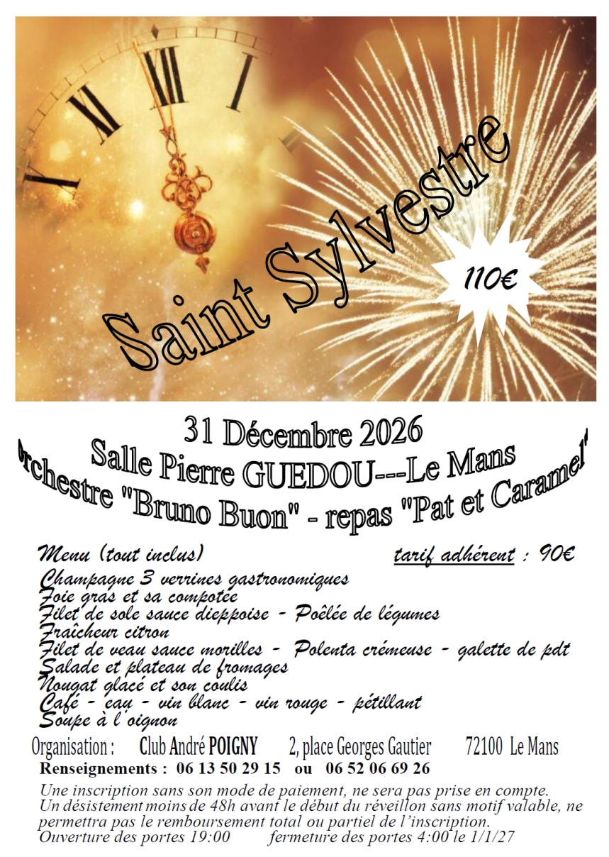 Club André Poigny - Le Mans - Réveillon de la Saint Sylvestre 2026